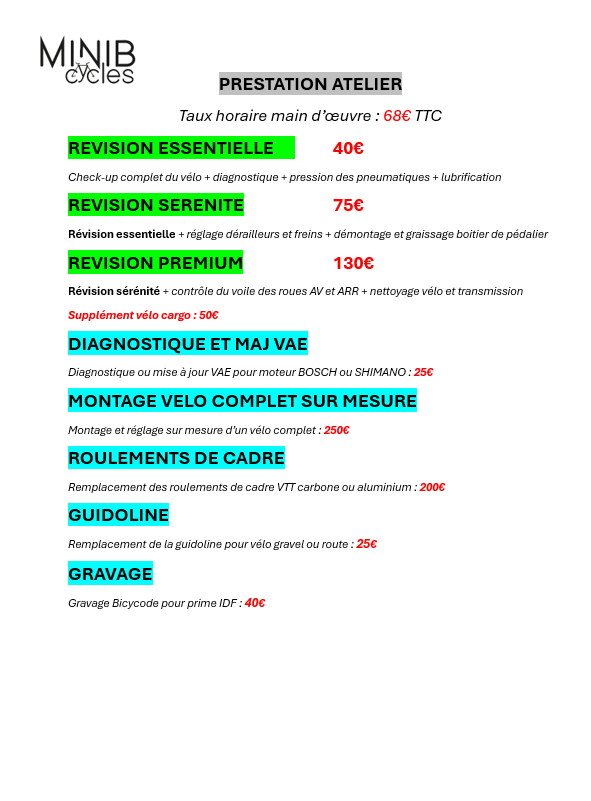 Prestations Atelier MiniB Cycles